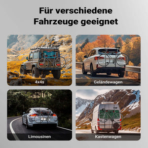 Portabici da portellone per 3 biciclette, in acciaio, portata fino a 45 kg, universale, installazione facile, con 6 cinghie e imbottitura in schiuma, per mountain bike, bici elettriche