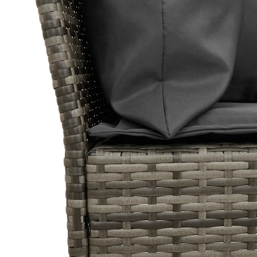 Divano da Giardino con Cuscini in Polyrattan Grigio