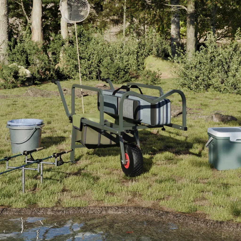 Carrello da Pesca Verde con Ruota Acciaio Verniciato a Polvere 94869