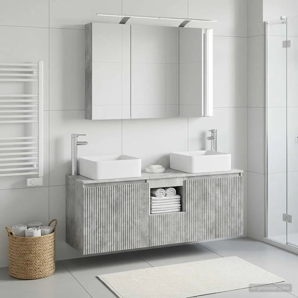 Set di Armadi da Bagno 4 pz Grigio Cemento Legno ingegnerizzato