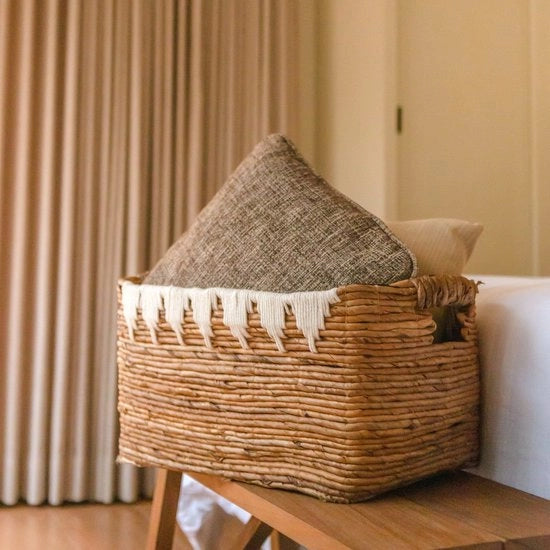 Grande cesta di stoccaggio con decorazione di cotone PISANG cesta decorativa a mano intrecciata con fibre di banana