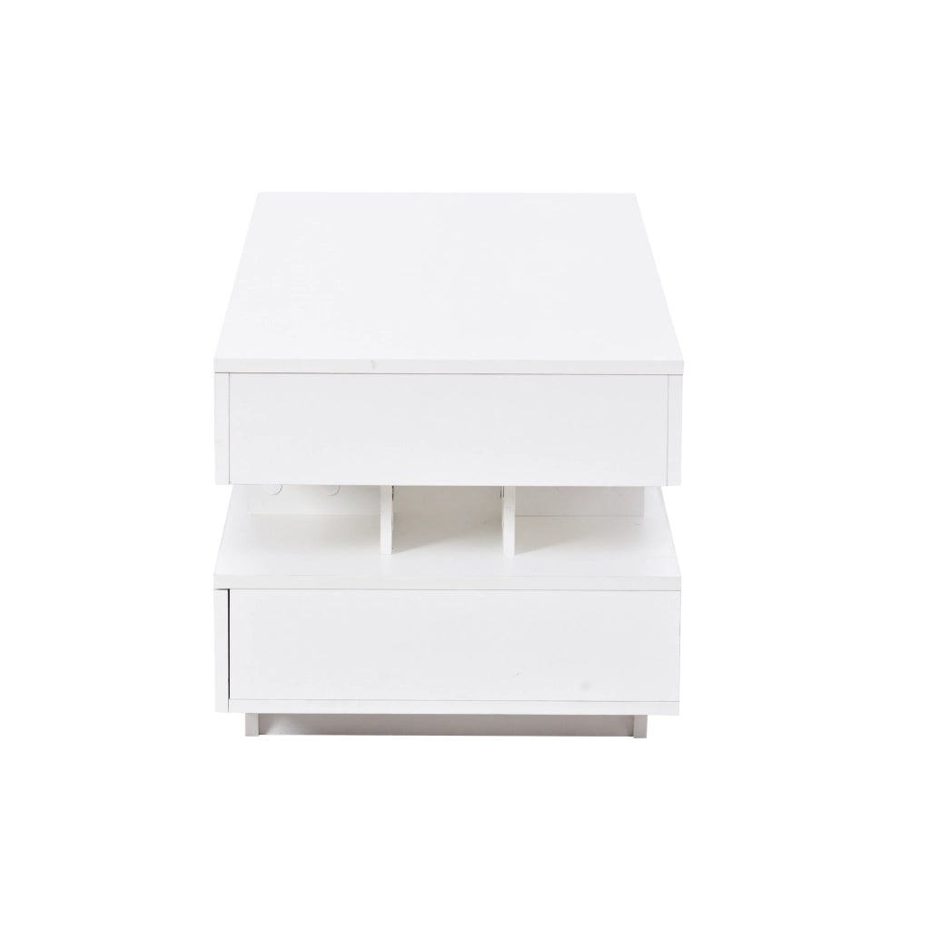 Tavolino da caffè alzabile con 2 cassetti e LED per soggiorno; 100×50×45 cm; bianco