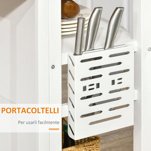 Isola Cucina Pieghevole 120x76x91,5 cm in Legno  e Acciaio Bianco