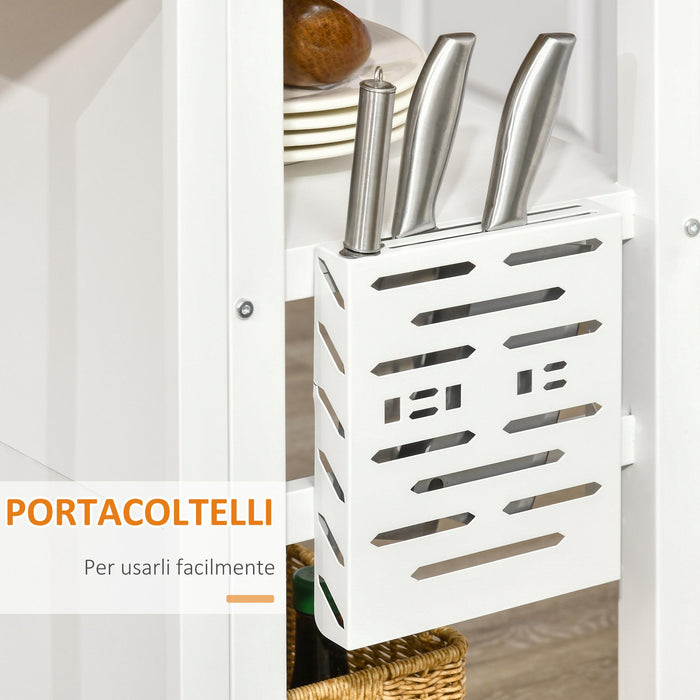 Isola Cucina Pieghevole 120x76x91,5 cm in Legno  e Acciaio Bianco
