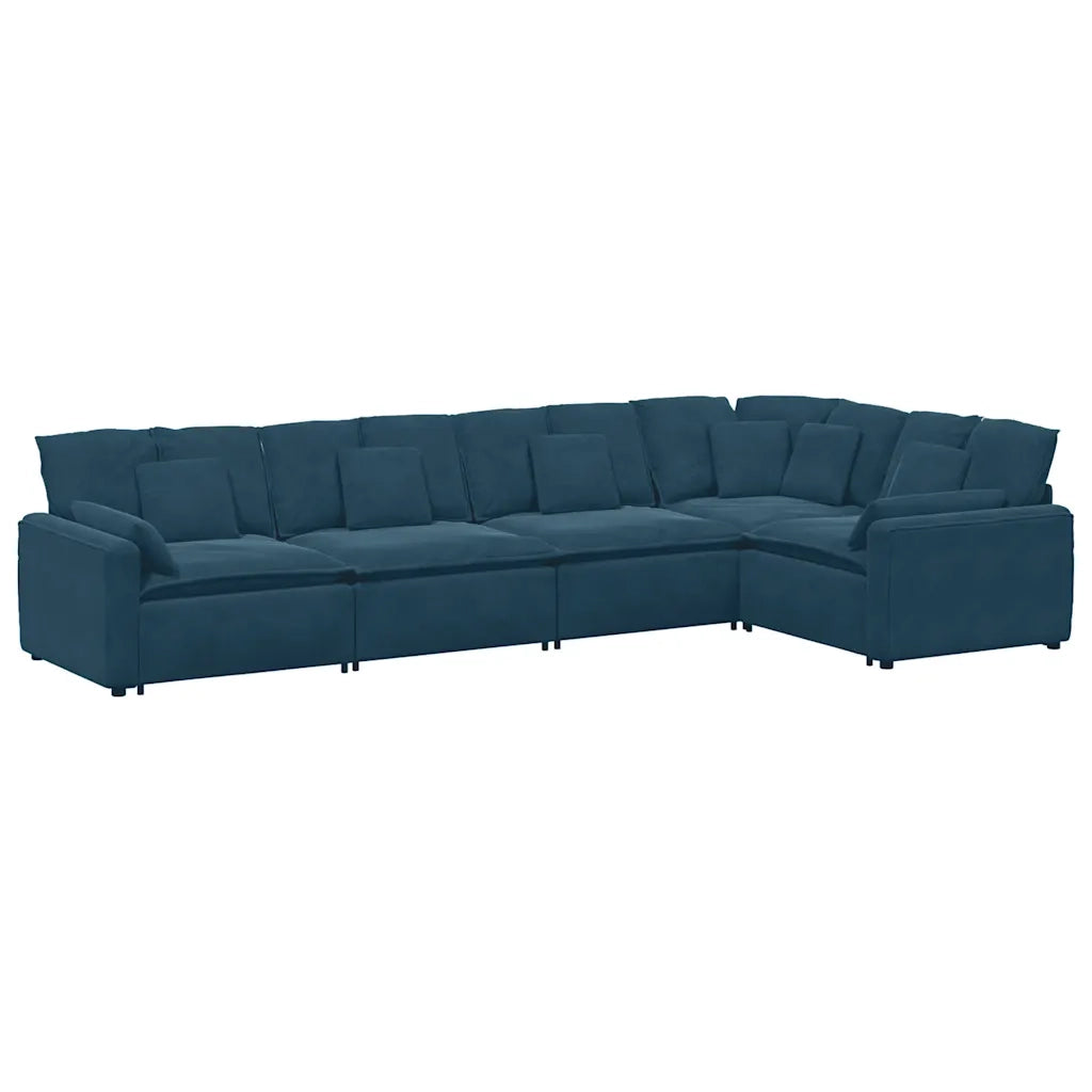 Divano Modulare con Cuscini in Velluto Blu 3321327