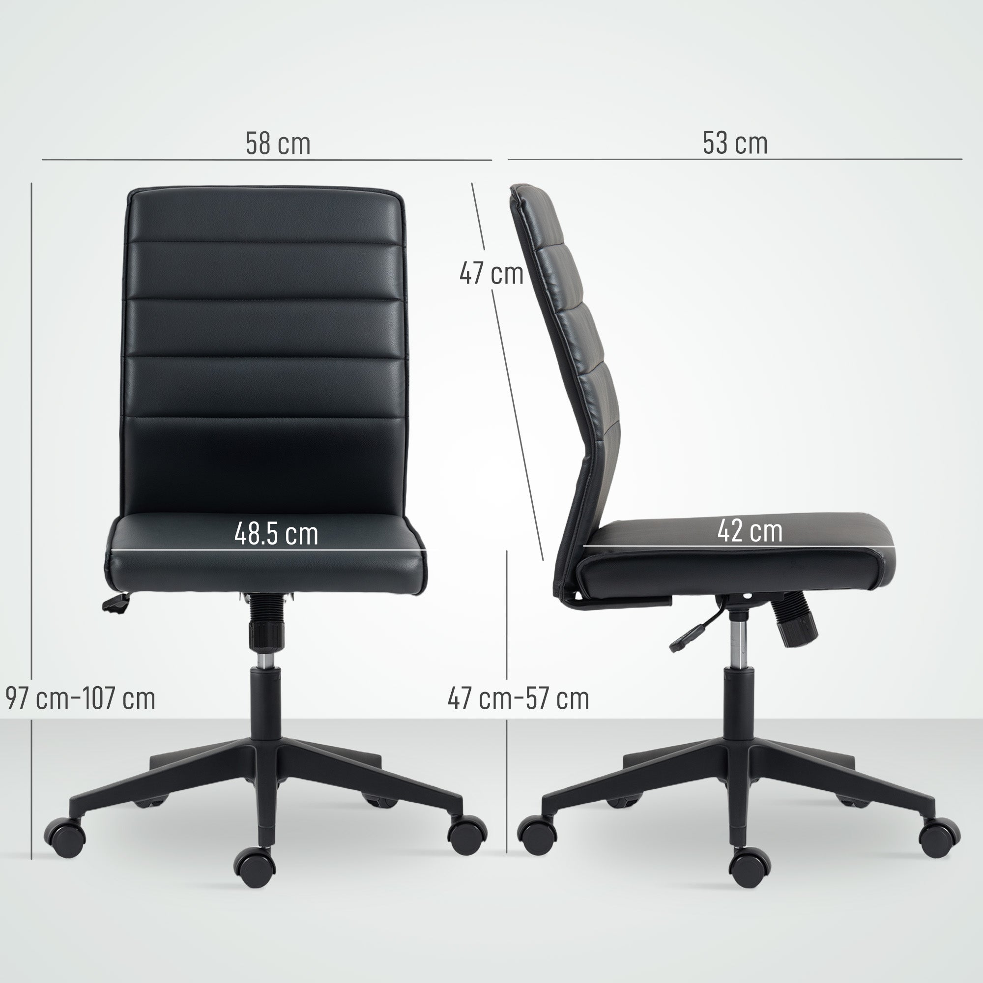 Sedia da Ufficio Ergonomica e Regolabile 58x53x97-107 cm con Schienale Ricurvo in Pelle PU e Acciaio Nero