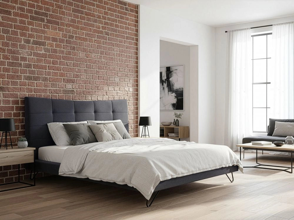 Letto 180 x 200 cm in velluto grigio struttura imbottita gambe a forcina in metallo testiera trapuntata