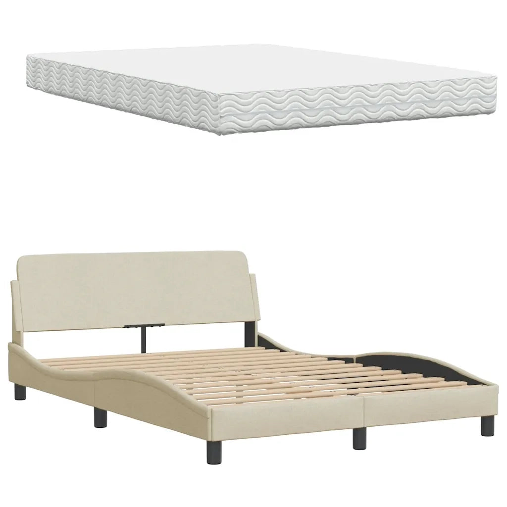 Letto con Materasso Crema 140x19 cm in Tessuto 3310739