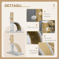 Tiragraffi per Gatti Albero con Arco Massaggiatore 34x24x43 cm in Iuta e Peluche Grigio