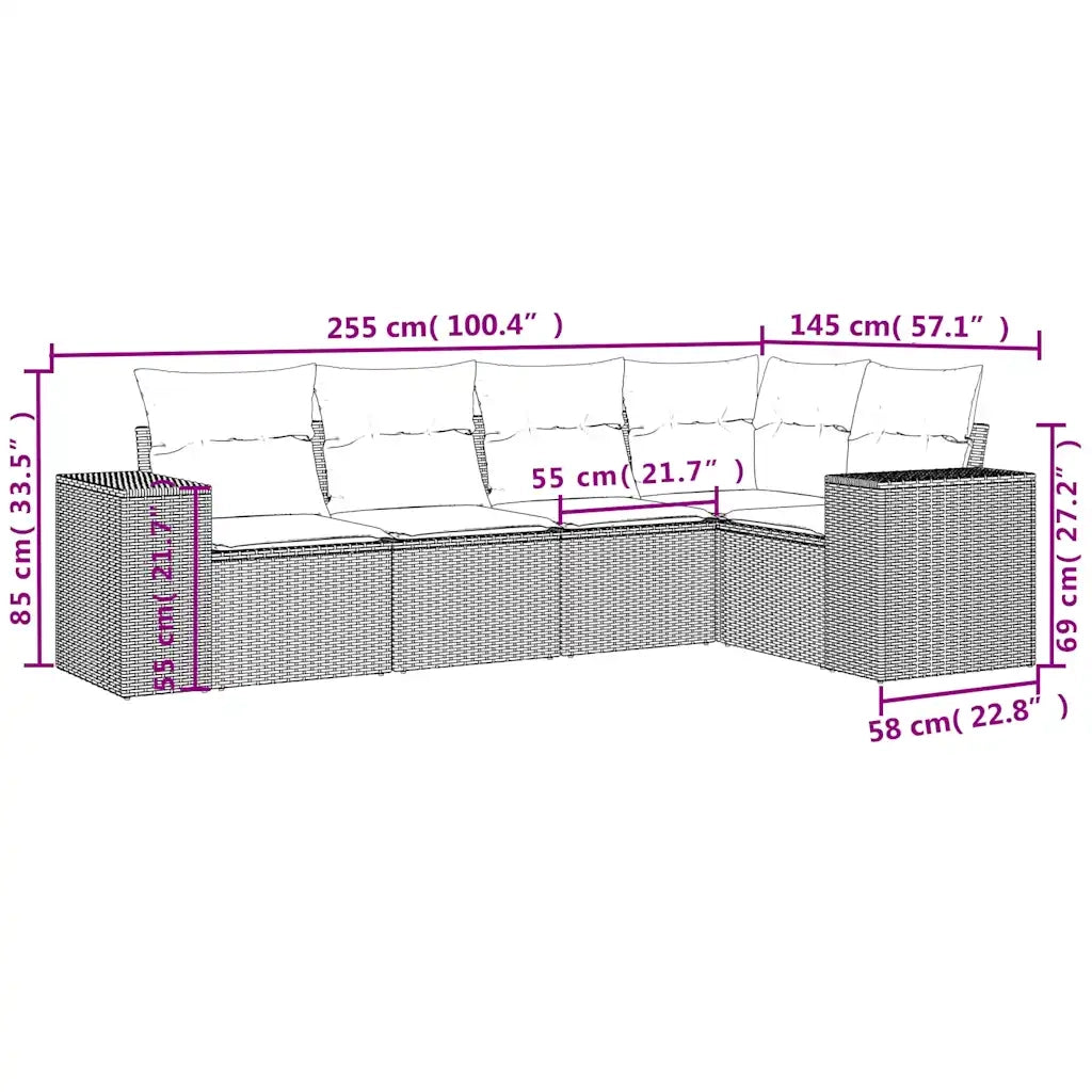 Salotto da Giardino-Set Divani da Giardino 5 pz con Cuscini Grigio in Polyrattan 905912