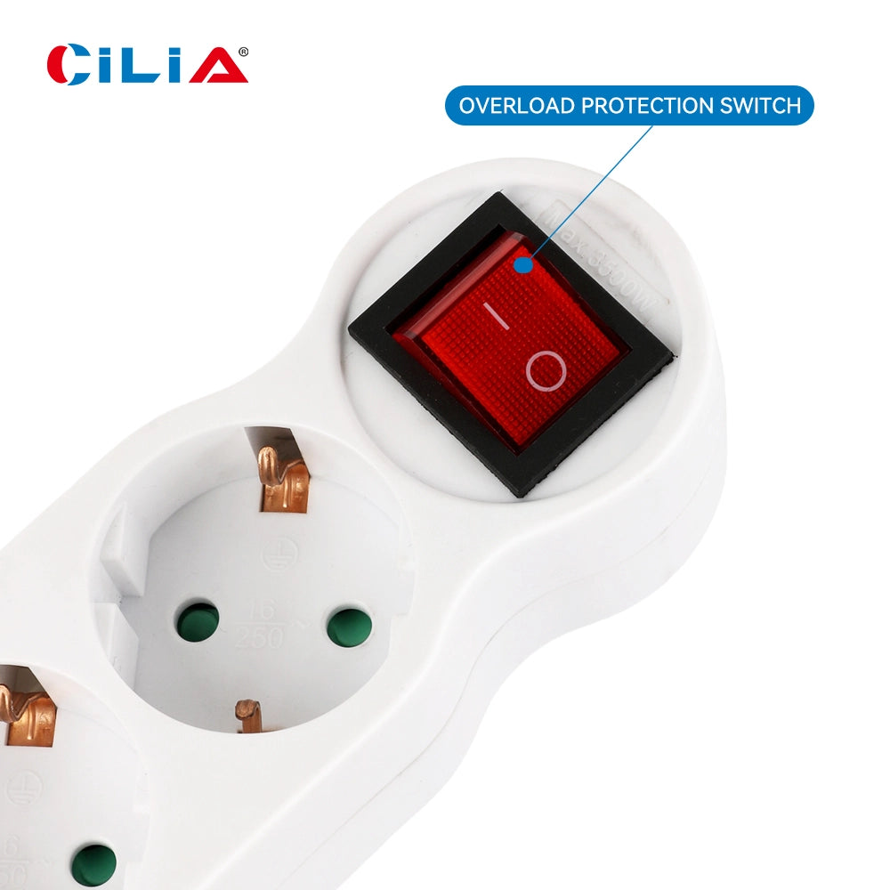 Ciabatta Multipresa con Interruttore ¨C Minimal ¨C 3 Prese Schuko, Protezione Bambini, Bianco