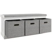 Panca Scarpiera in Legno con 3 Cassetti e Seduta in Tessuto per 3 Paia di Scarpe, 105x35x47 cm, Bianco