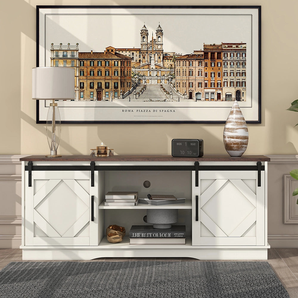 Buffet TV grande - Xylo - 2 porte scorrevoli, scaffali regolabili, bianco