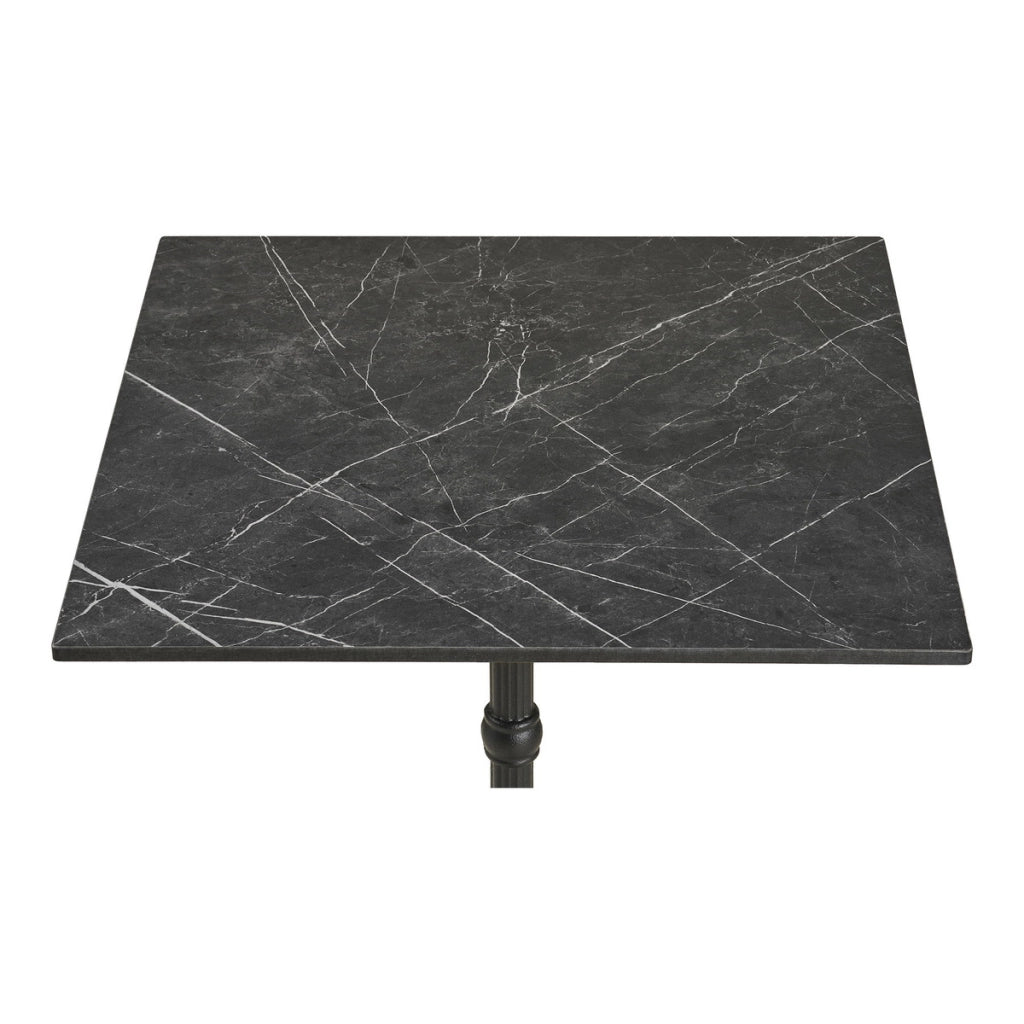 Tavolino bistrot in ghisa effetto marmo grigio scuro con base ornamentale nera