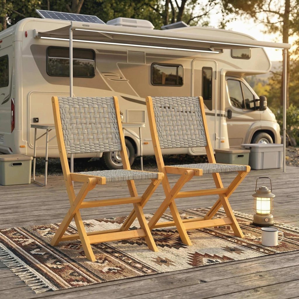 Set di 2 Sedie Pieghevoli da Giardino 47,5x56x88 cm in Rattan PE e Legno di Acacia Grigio