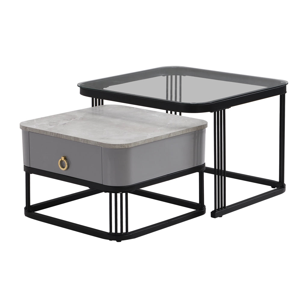 TAVOLINO Da Caffè Modulare Set 2 pezzi 60x60x44,5+50x50x34,5 cm MDF Nero