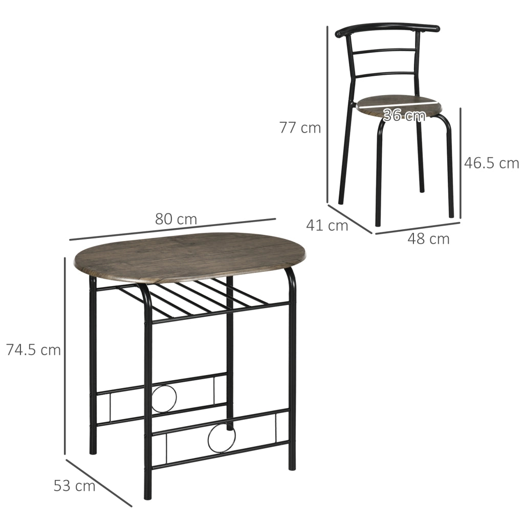 TAVOLO Bistro con 2 sedie, 80 x 53 x 74,5 cm, nero, Set da 3 pezzi