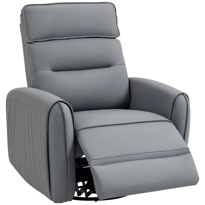 POLTRONA RELAX RECLINABILE MANUALMENTE CON POGGIAPIEDI IN TESSUTO EFFETTO PELLE E BASE GIREVOLE, GRIGIO