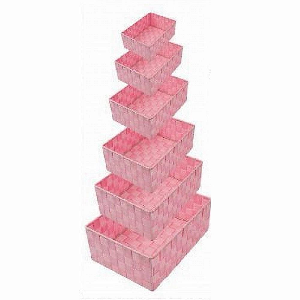Trade Shop - Set 6 Pz Scatola In Tessuto Organizer Armadio Scaffali Porta Oggetti Rosa 79071 -