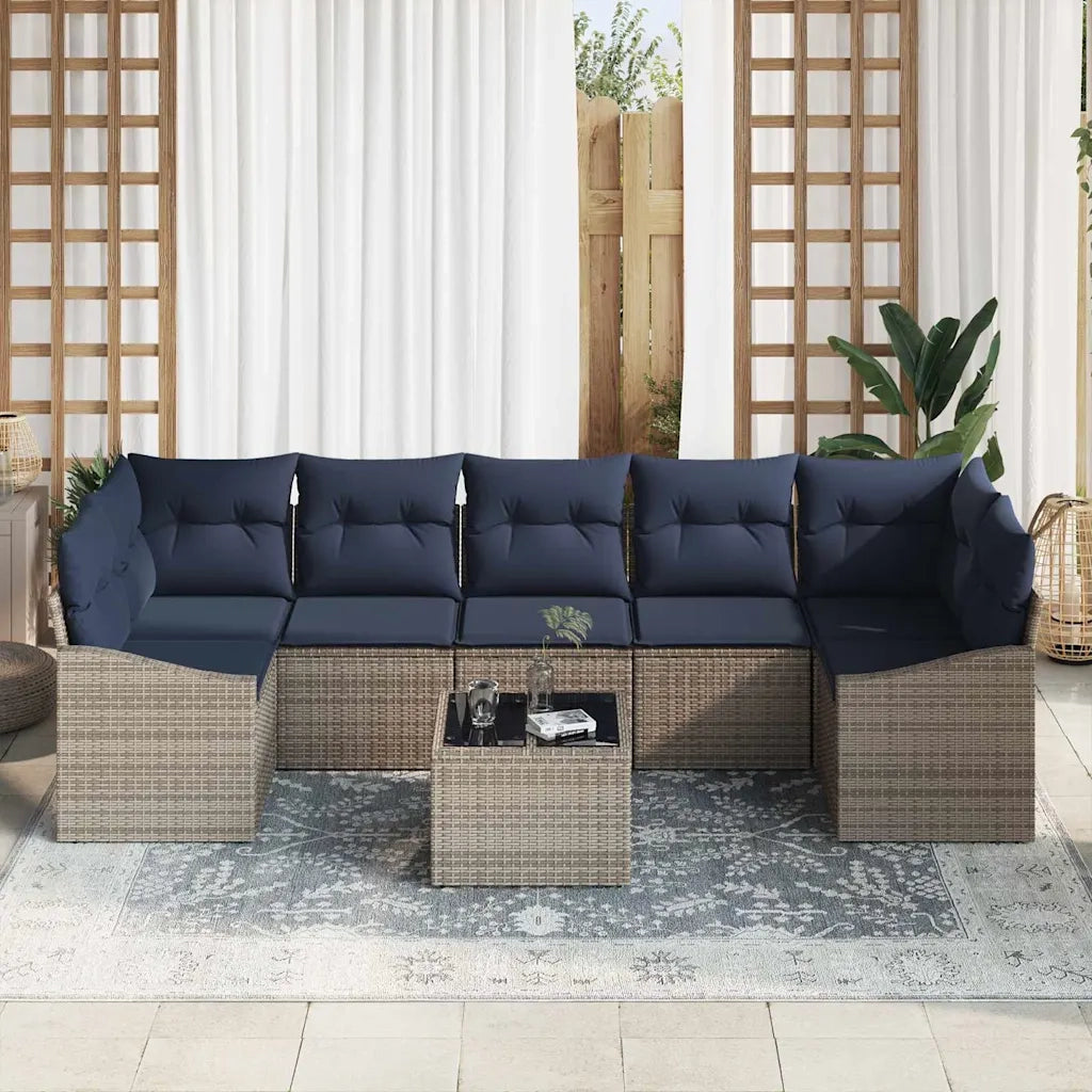 Set di divani con cuscino 8 pcs Grigio e Blu Navy polyrattan 3355314