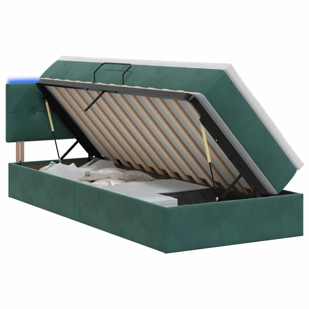 Letto con contenitore LED e materasso Verde Scuro 100 x 200 cm 3459231