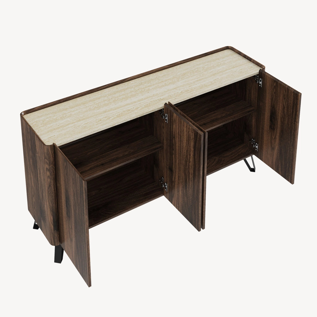 Madia Trorlon a 4 Ante Credenza Buffet 160 x 40 x 83 cm - Effetto Noce/Travertino [en.casa]