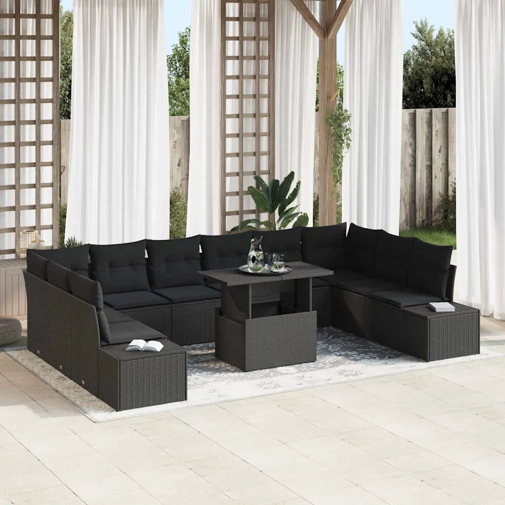 Set Divano da Giardino 11 pcs Nero Poly Rattan 3357996