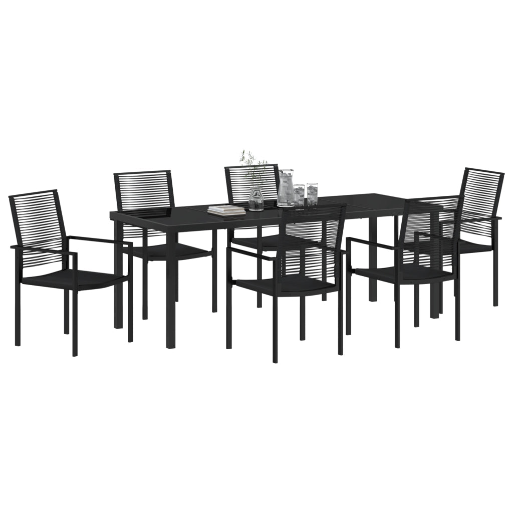 Set da pranzo giardino a 7 pezzi Nero Rattan PVC