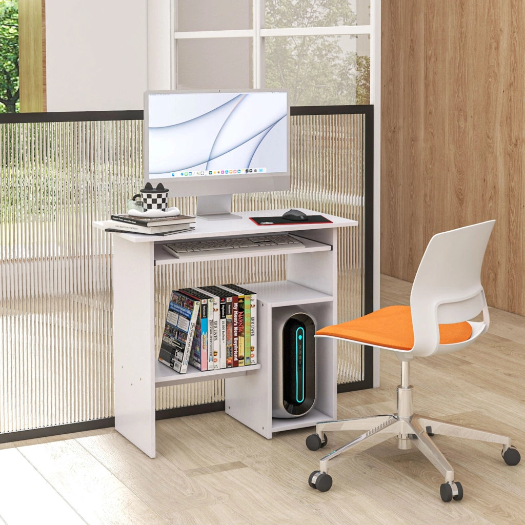 Scrivania per Computer con Cassetti e Supporto Monitor ¨C Zephmum ¨C Bianco 80x45x75 cm