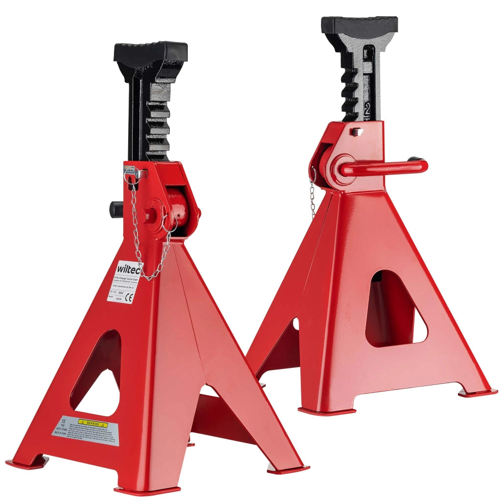 Set di 2 cavalletti auto, cavalletti per carrozzeria, capacità 12 tonnellate/coppia, altezza regolabile 49-75 cm, testa in gomma antiscivolo