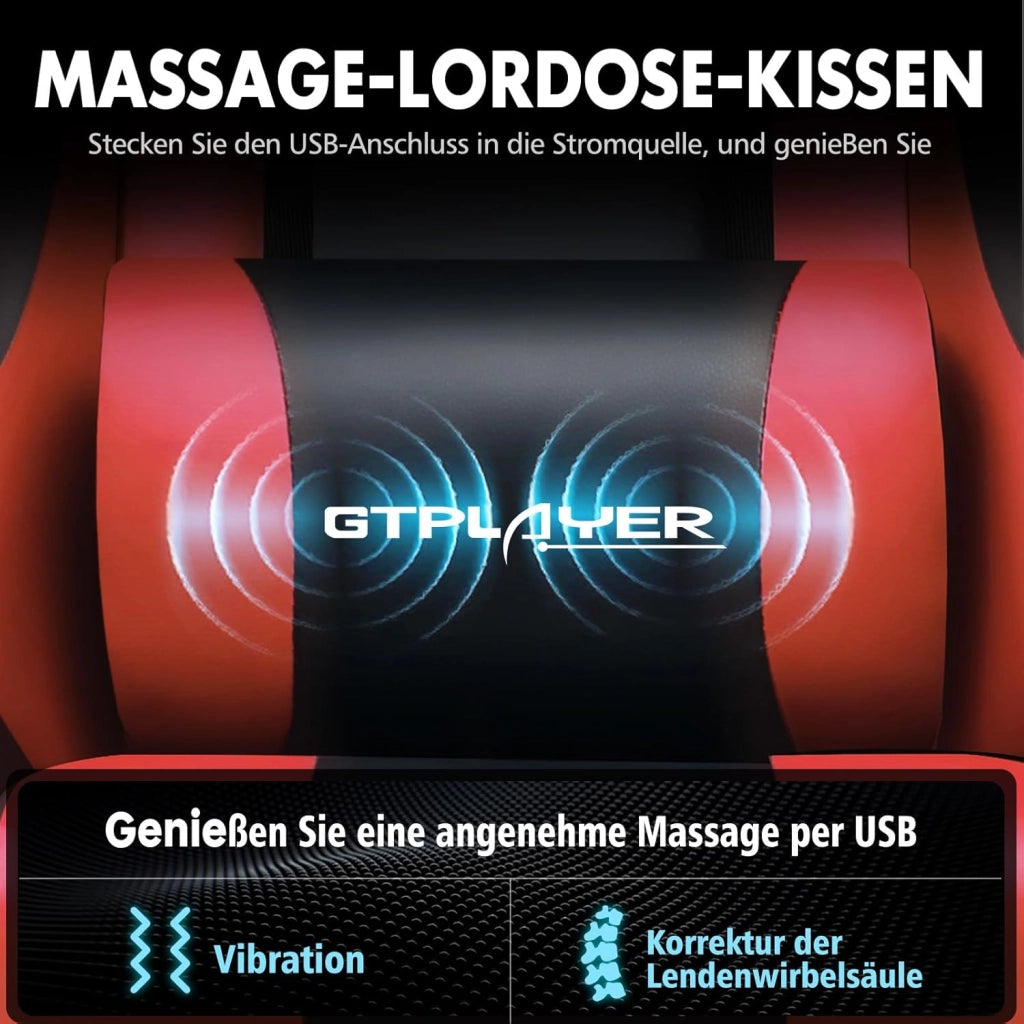 Sedia da gioco, sedia da ufficio, sedia ergonomica per PC, poltrona da gioco con supporto per massaggi, sedie Task con poggiapiedi e poggiatesta, in ecopelle rossa