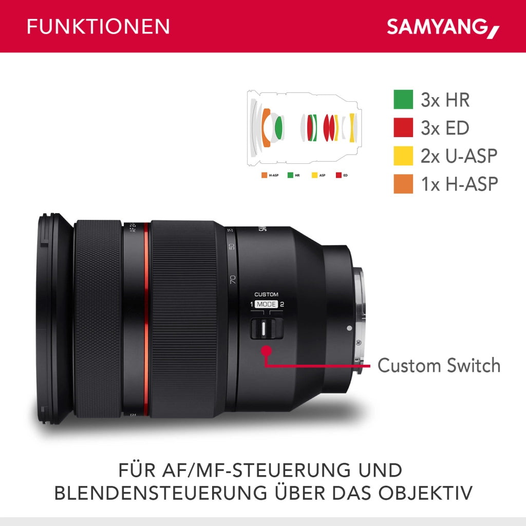 Obiettivo zoom fotografico AF 24-70mm compatibile con Sony E mount – Autofocus, full frame e APS-C, intensità luminosa F2.8, per fotocamere Alpha A9 A7 A7C A7C II A7C R A6000