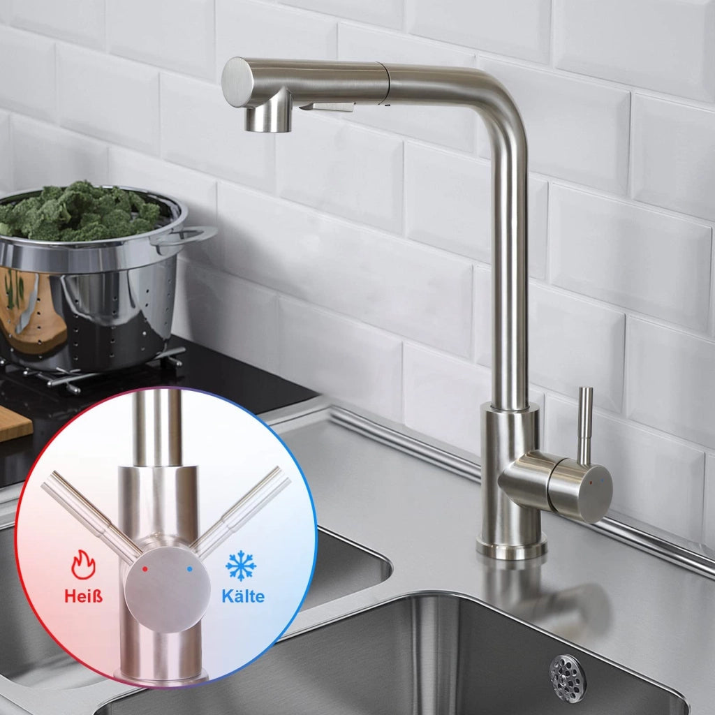ZMH Rubinetti cucina estraibile in acciaio inox con doccia e 2 getti
