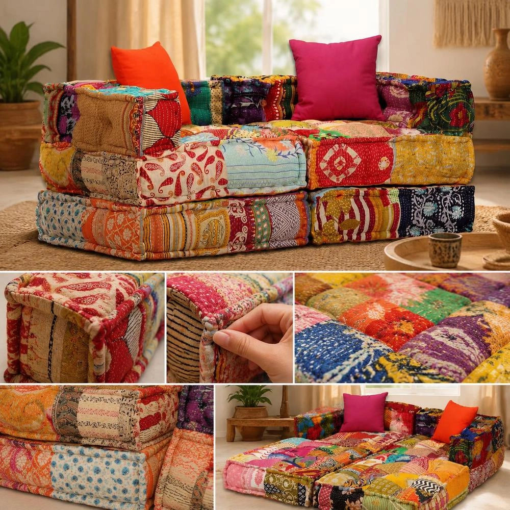 2-seater Modular Pouf Patchwork Fabric