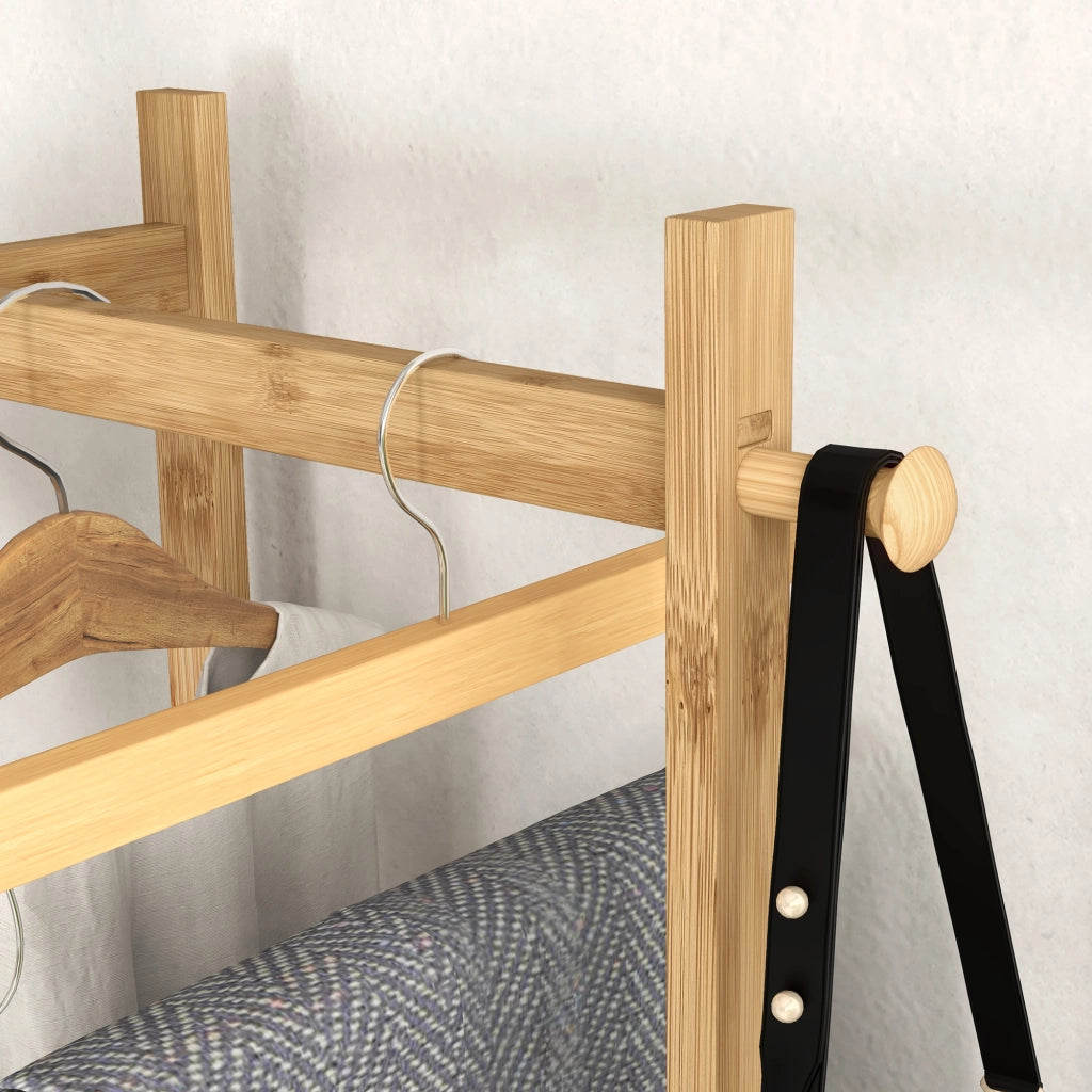 Appendiabiti a Stelo con Scaffale e Ganci ¨C Zephmum ¨C Legno Bamb¨´ e Acciaio Nero