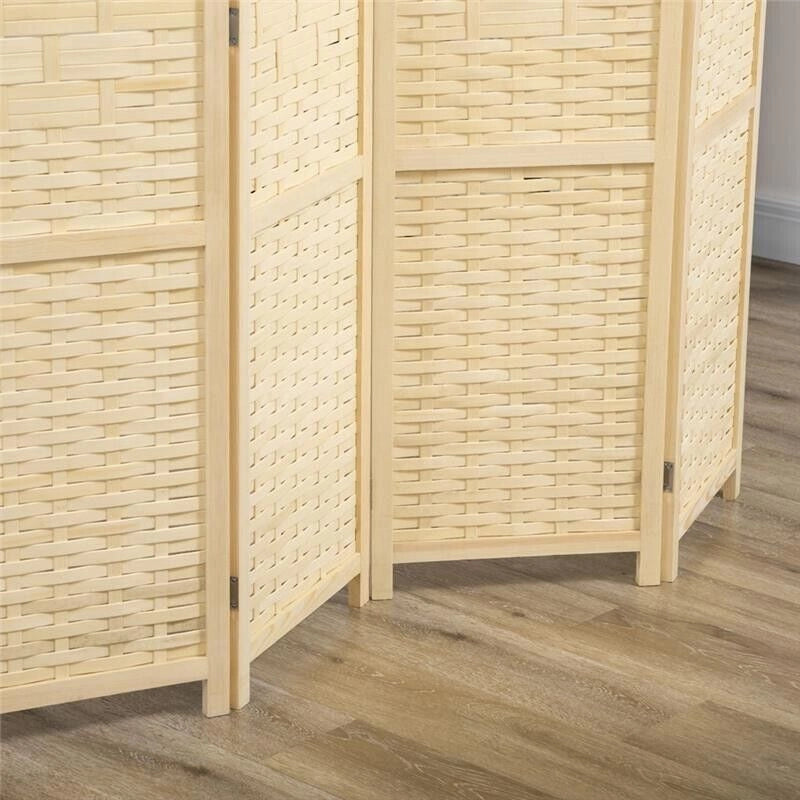 PARAVENTO PIEGHEVOLE  DA INTERNO A 4 ANTE IN LEGNO E BAMBÙ H 170 CM NATURALE