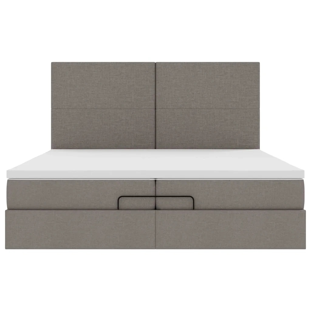 Struttura Letto Pouf con Materassi Tortora 200x200 cm Tessuto