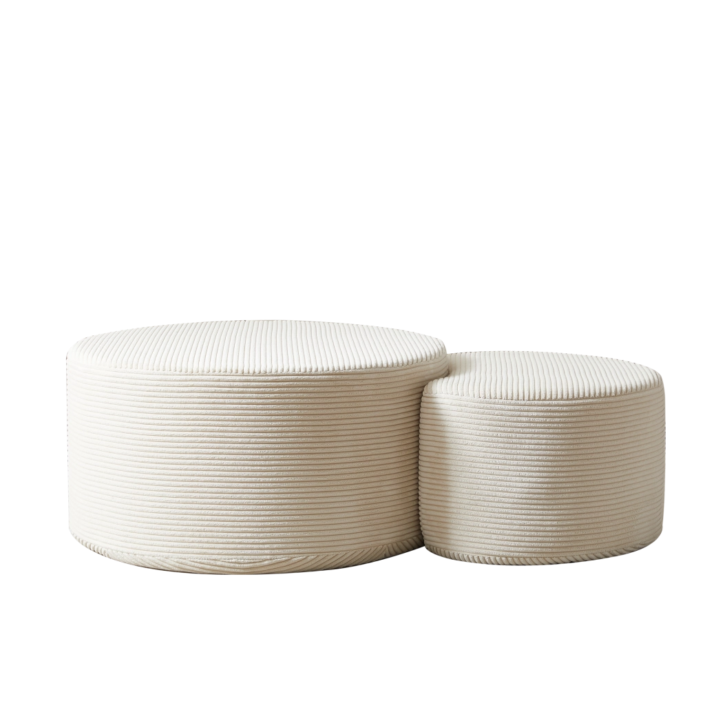 Set tavolini da caffè rotondi 2 pezzi in tessuto beige; senza montaggio; 84x28x28 cm