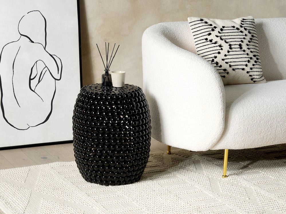 Tavolino in ferro nero in plastica 32 x 32 x 51 cm Tavolino d'angolo a tamburo di forma ovale Soggiorno moderno