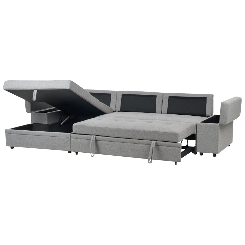 Divano letto angolare Grigio in tessuto imbottito Orientamento a destra con letto contenitore