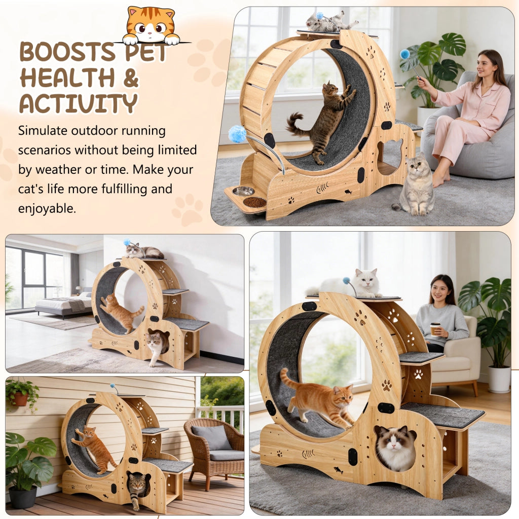 RUOTA PER GATTI 6-in-1 in legno naturale, grande, per interni