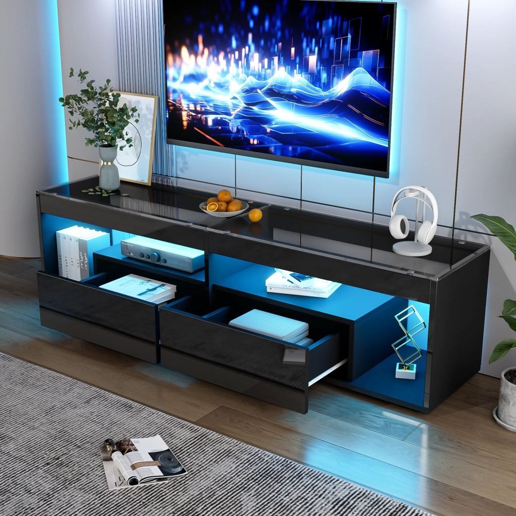 Mobile TV con 2 cassetti e illuminazione LED - per soggiorno - 180x40x46 cm - nero