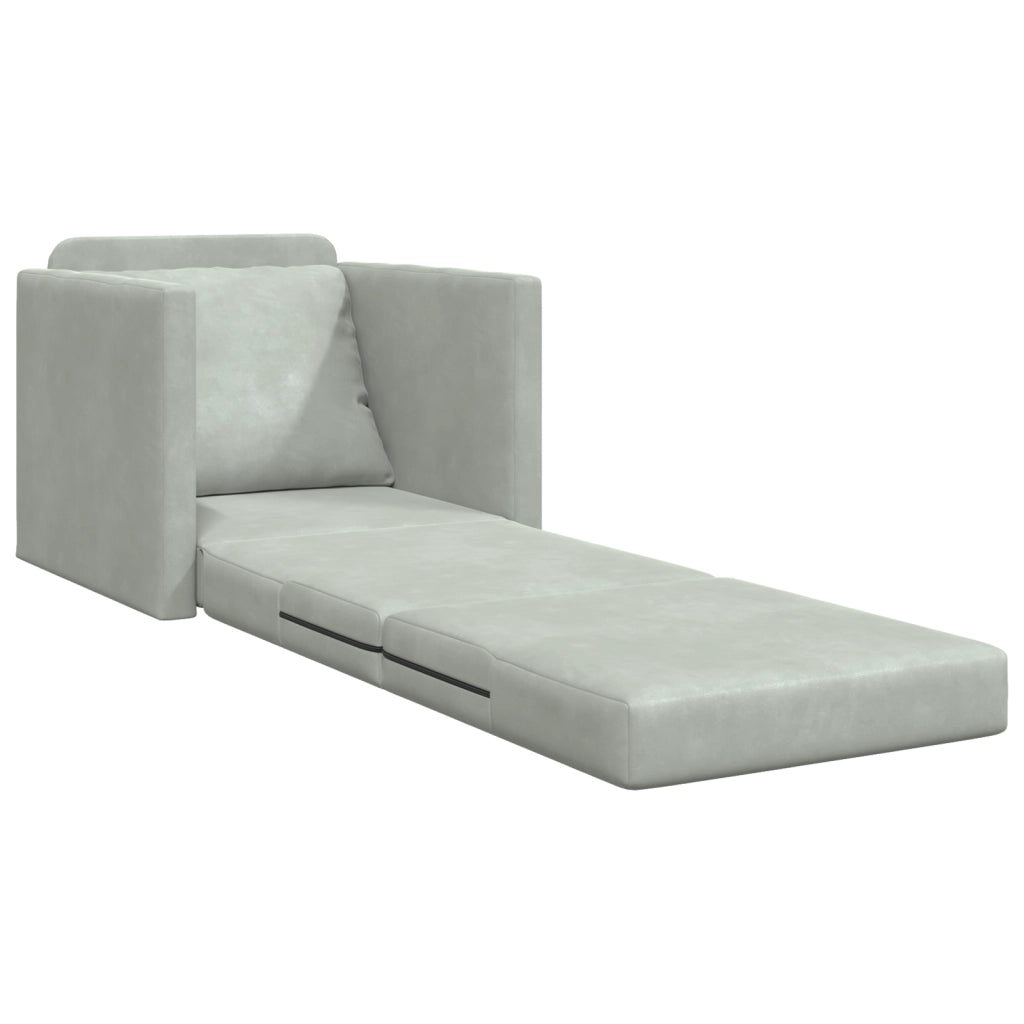 Divano a terra  Singolo Convertibile in Velluto 74x77x81 cm Grigio chiaro