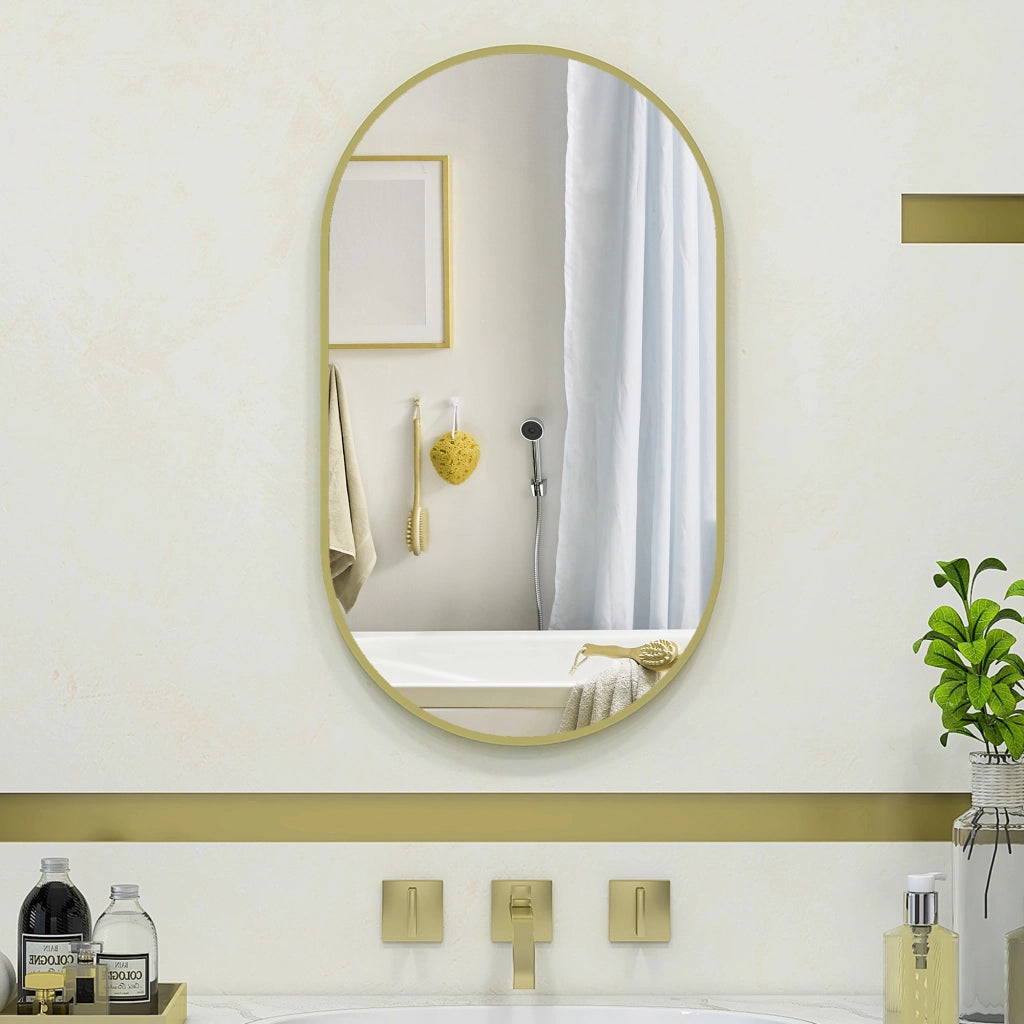 Specchio da Bagno Ovale con Cornice in Alluminio ¨C zephmum ¨C Dorato 40x70 cm
