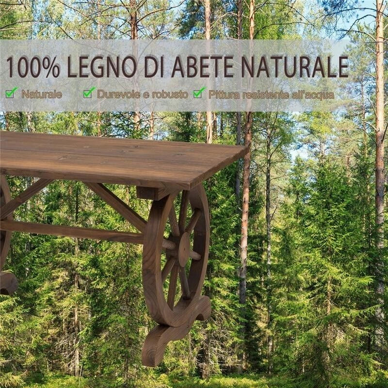 TAVOLO DA GIARDINO IN LEGNO STILE COUNTRY E GAMBE A RUOTA 113 X 60 X 65 CM