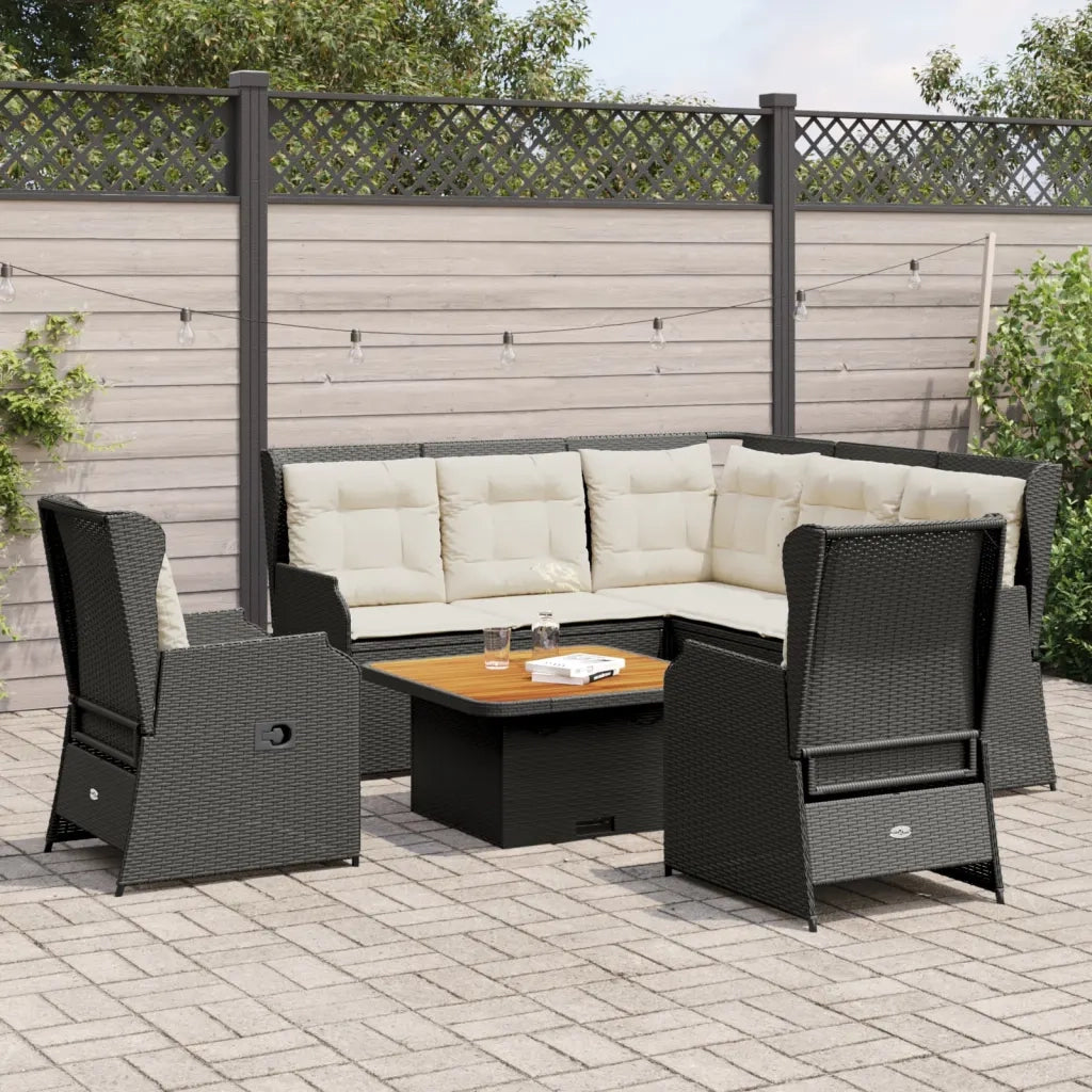 vidaXL Set Divani da Giardino 5 pz con Cuscini Nero in Polyrattan