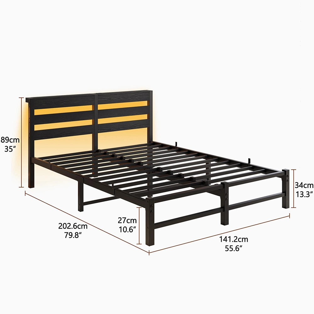 Letto 140x190cm LED - Xylo - USB spazio sotto letto metallo
