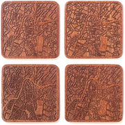 Sostegni con mappa di Belfast, in Sapele, 4 pezzi, con piantina urbana, diverse città opzionale, manufatti a mano