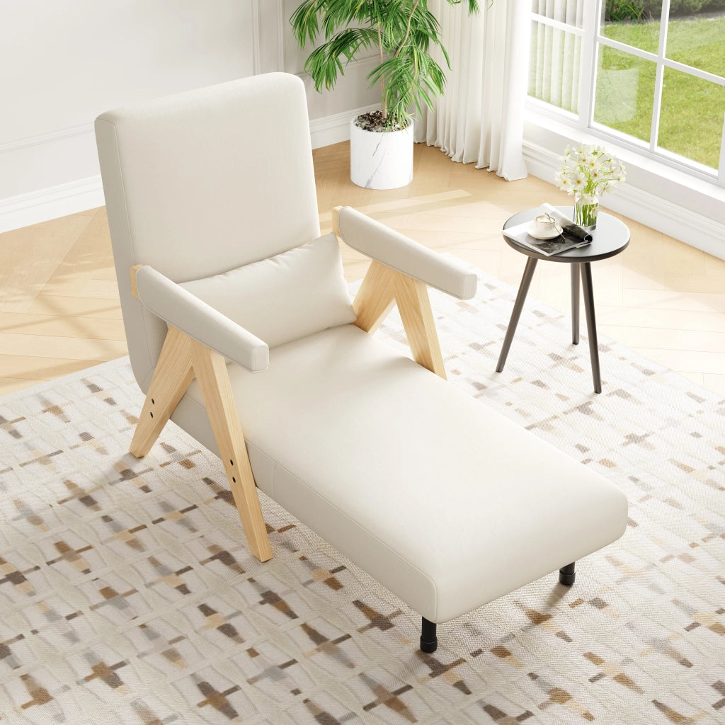 Poltrona letto 3 in 1 con schienale regolabile a 6 posizioni cuscino lombare in lino beige e struttura in metallo