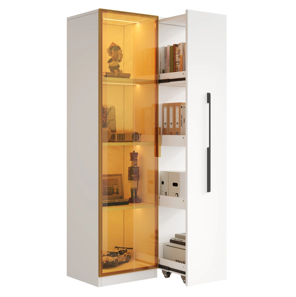 Vetrina bianca in MDF con ante in vetro e LED, 70×40×160 cm